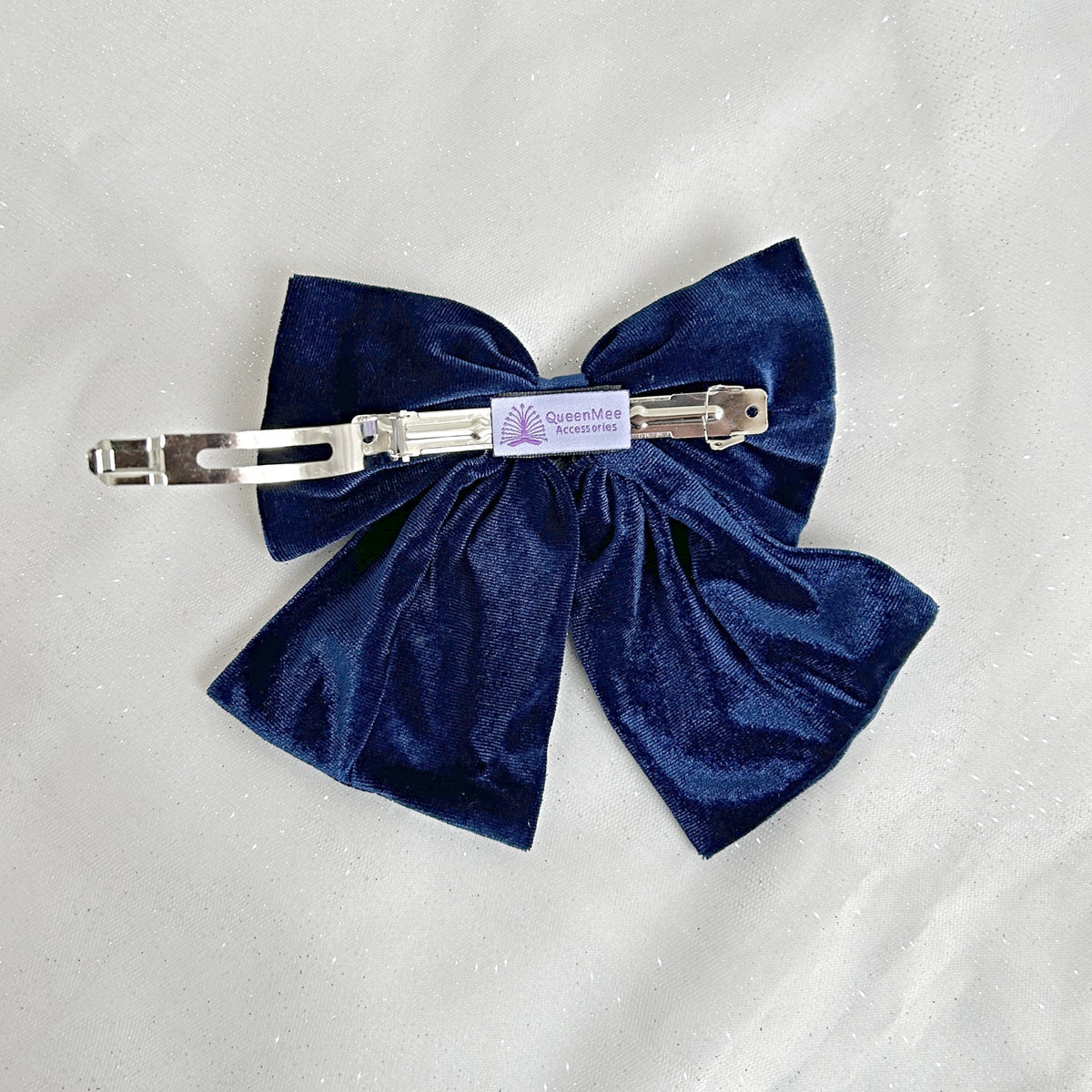 Sapphire, blue velvet, rhinestone, encrusted, hair bow with locking clip Handmade Royal Blue Satin Hair Bow: French Barrette Clip - Etsy main image 3