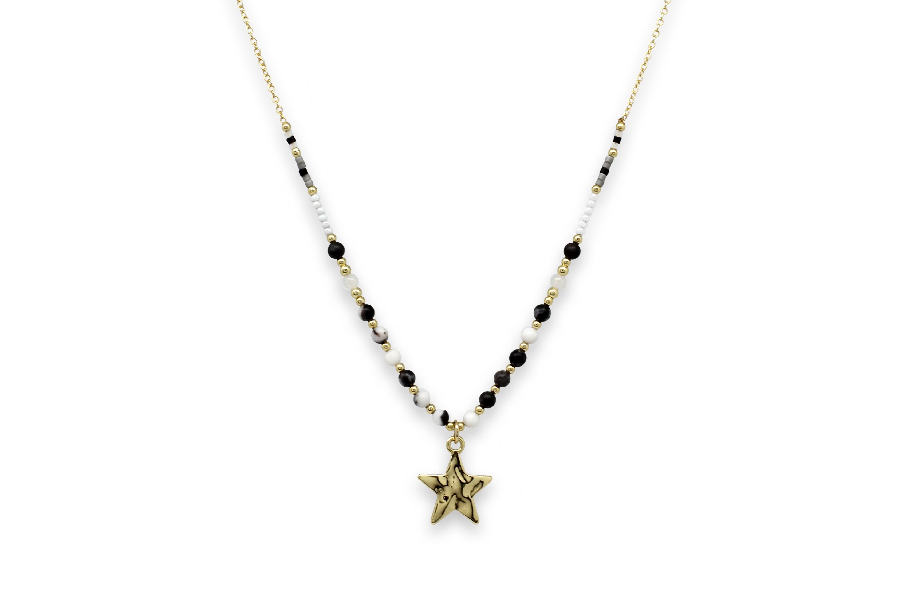 Chandra Black & Gold Star Charm Necklace