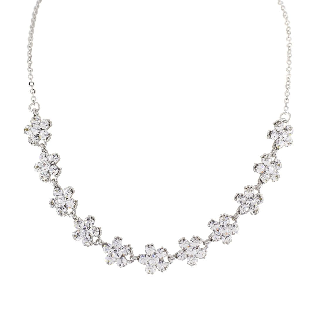 loveRocks Crystal Sparkling Daisies Necklace Silver Tone