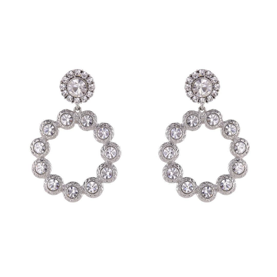 loveRocks Crystal Ring Drop Fabulous Earrings Silver Tone