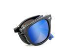 Load image into Gallery viewer, Ruby Rocks Agent Wayfarer style Folding Black Frame and Blue Lens Sunglasses RR14-1
