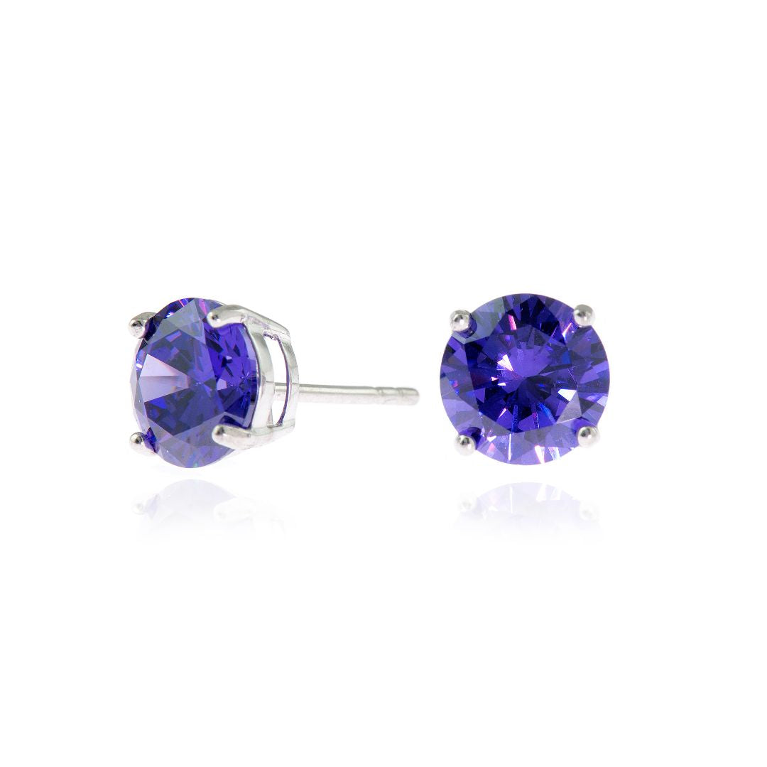 Cachet Lana 8mmSterling Silver with Violet CZ Pierced Earrings