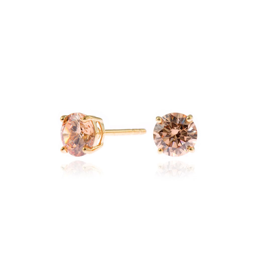 Cachet Lana 6mm 18ct Gold Plated Sterling Silver with Champagne CZ Pierced Earrings