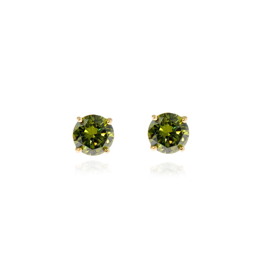 Cachet Lana 6mm 18ct Gold Plated Sterling Silver with Olivine CZ Pierced Earrings