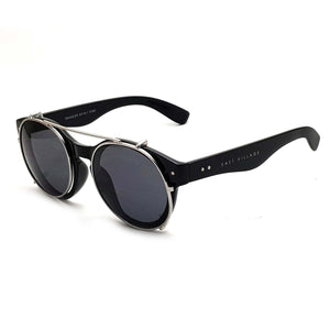 'Brawler' Round Sunglasses Black And Metal With Solid Smoke Lens