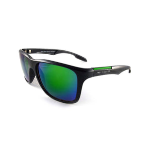 Sporty 'Putney' Square Black Sunglasses with Green Revo Lens