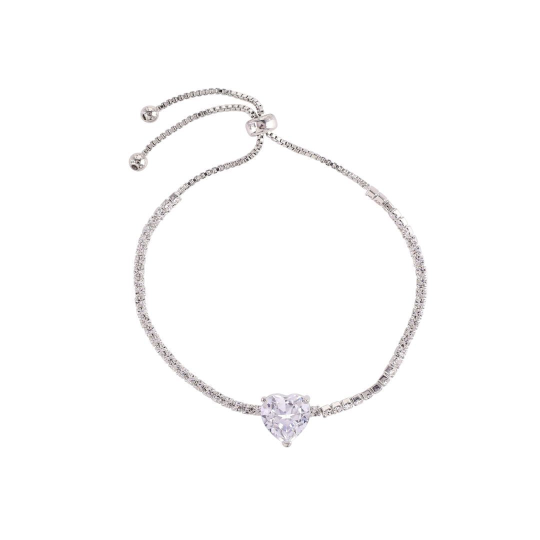 loveRocks CZ Heart and Crystal Friendship Bracelet Adjustable Slider