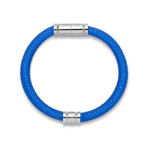 Blue Leather Bracelet with Stainless Steel Clasp