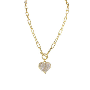 loveRocks Crystal Puffed Heart T Bar Necklace