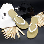 Load image into Gallery viewer, Filli London Aurora Luxury Crystal Flip Flops - White on Gold
